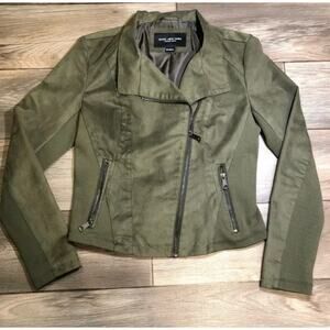 Marc New York Army Green Large Faux Suede Motorcycle Jacket Women